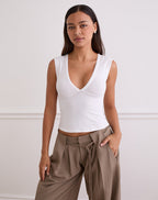 Top ajusté à décolleté plongeant blanc - Harana