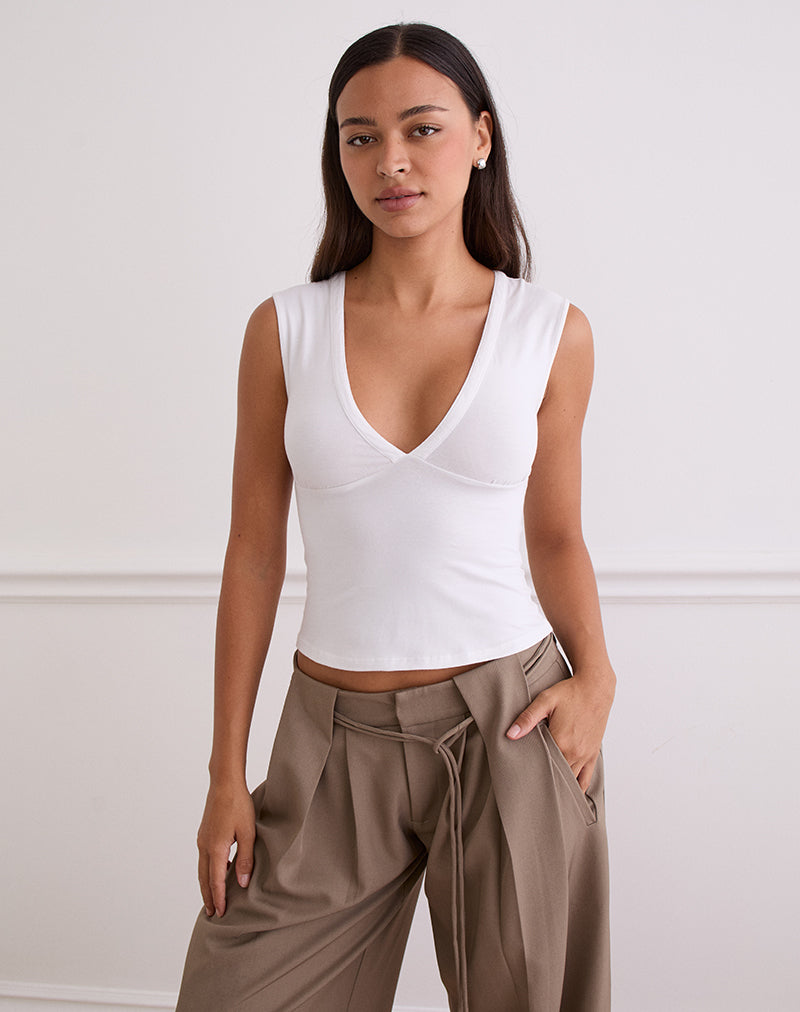 Top ajusté à décolleté plongeant blanc - Harana