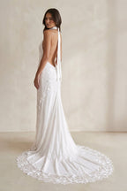 Robe de mariée ivoire en dentelle dos nu sans manches - Harana