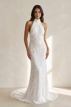 Robe de mariée ivoire en dentelle dos nu sans manches - Harana