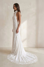 Robe de mariée ivoire en dentelle dos nu sans manches - Harana