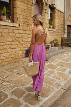 Robe longue mauve dos nu perlée - Harana