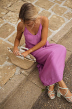 Robe longue mauve dos nu perlée - Harana