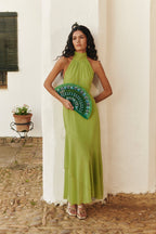 Robe longue vert pistache dos nu - Harana