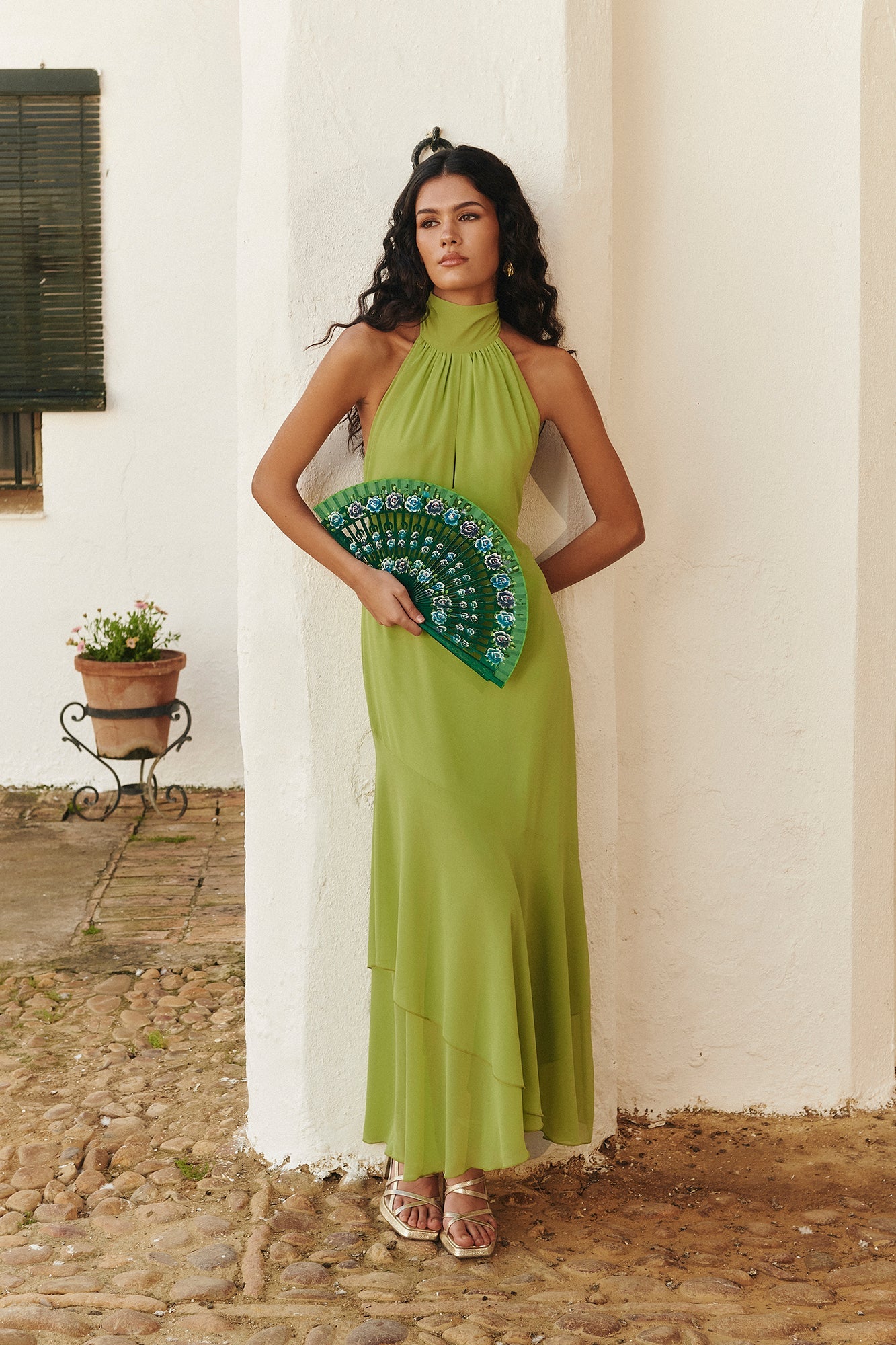 Robe longue vert pistache dos nu - Harana