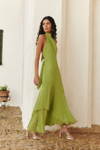 Robe longue vert pistache dos nu - Harana