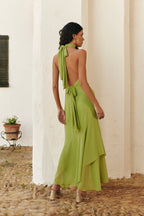 Robe longue vert pistache dos nu - Harana