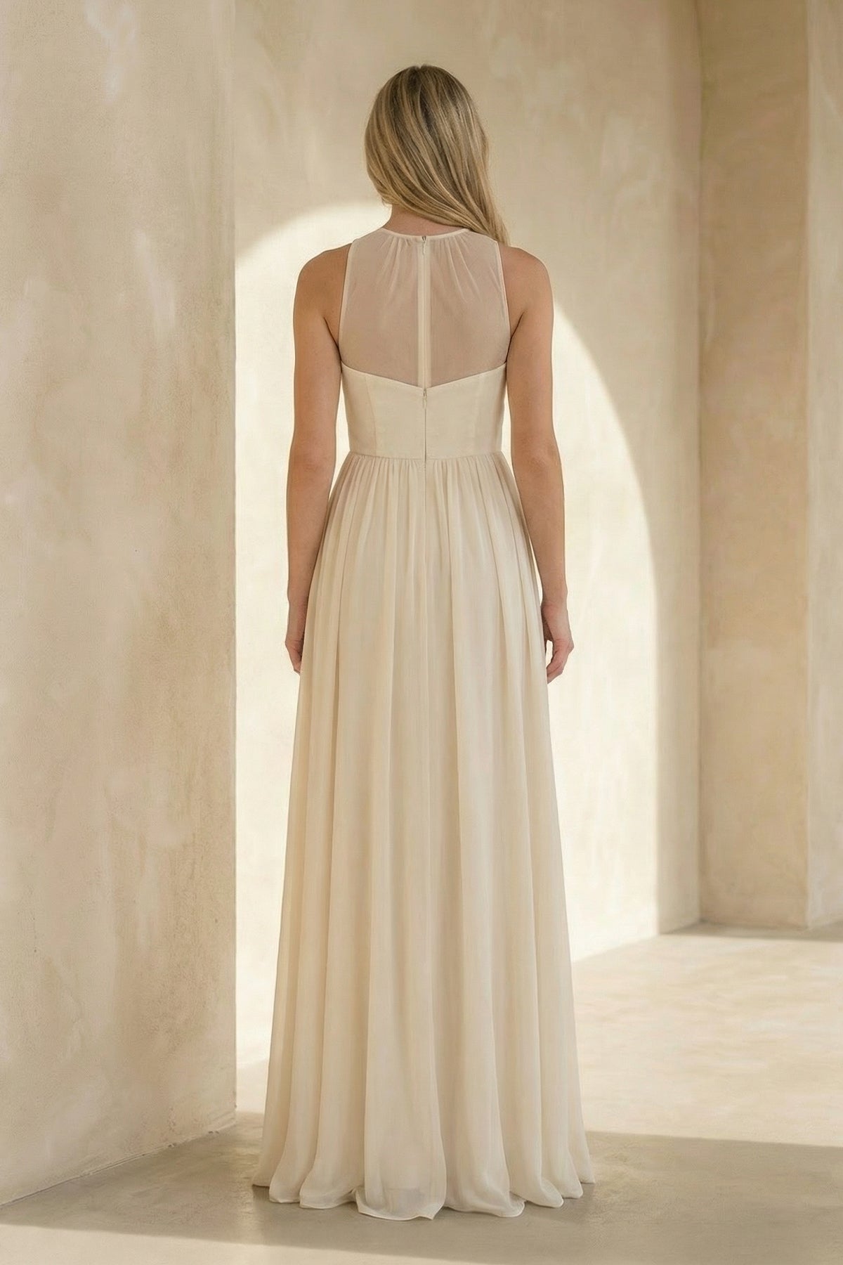 Robe de mariée ivoire trapèze mousseline sans manches - Harana