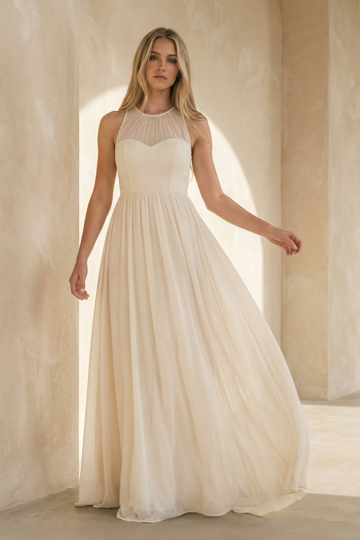 Robe de mariée ivoire trapèze mousseline sans manches - Harana