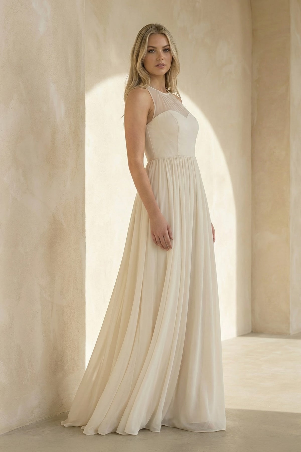 Robe de mariée ivoire trapèze mousseline sans manches - Harana