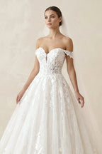 Robe de mariée ivoire longue à épaules dénudées à dentelle en tulle - Harana