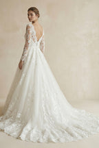 Robe de mariée ivoire longue manches longues avec nœud à dentelle - Harana