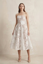Robe de mariée blanche trapèze en dentelle bustier sans manches - Harana