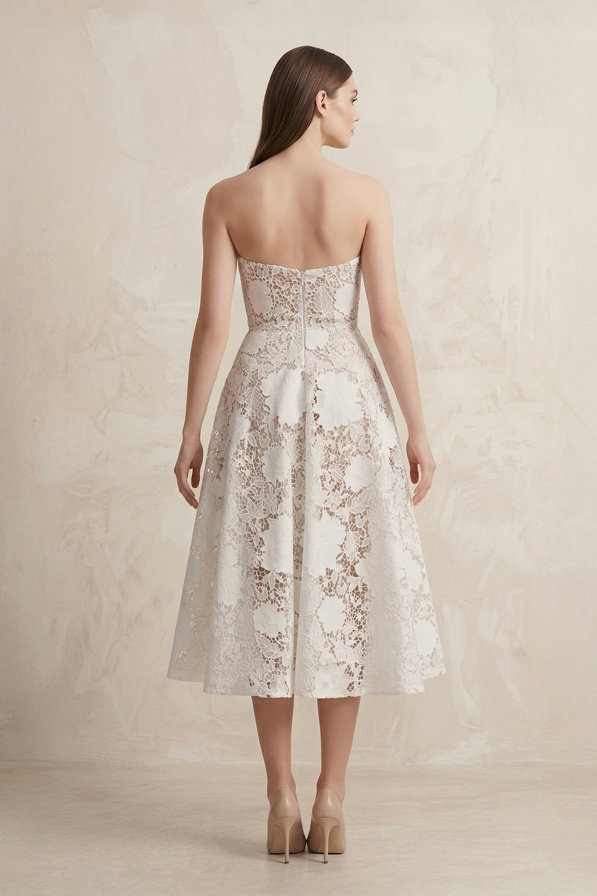 Robe de mariée blanche trapèze en dentelle bustier sans manches - Harana