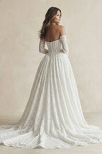 Robe de mariée blanc longue à épaules dénudées bustier manches longues - Harana