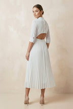 Robe de mariée blanche midi trapèze mousseline manches longues - Harana
