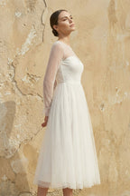 Robe de mariée blanche trapèze mousseline manches longues - Harana