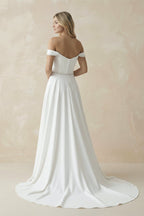 Robe de mariée blanche trapèze en satin à épaules dénudées décolleté cœur - Harana