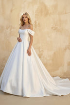 Robe de mariée blanc longue à épaules dénudées à fines bretelles à corset - Harana