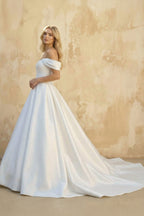 Robe de mariée blanc longue à épaules dénudées à fines bretelles à corset - Harana