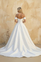 Robe de mariée blanc longue à épaules dénudées à fines bretelles à corset - Harana