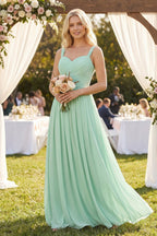 Robe demoiselle d’honneur pale pistachio longue sans manches plissée en mousseline - Harana