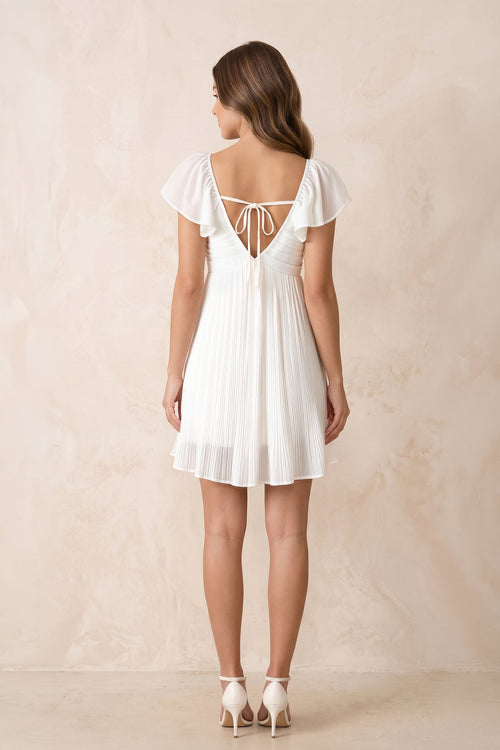 Robe blanche courte en mousseline coupe trapèze à manches courtes effet drapé - Harana