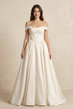 Robe de mariée ivoire courte à épaules dénudées à corset satinée - Harana