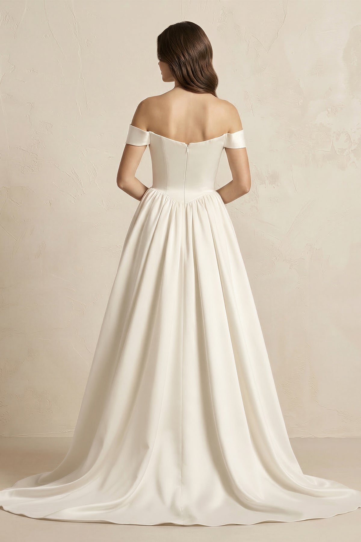 Robe de mariée ivoire courte à épaules dénudées à corset satinée - Harana