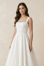 Robe de mariée blanche trapèze en satin sans manches col carré - Harana