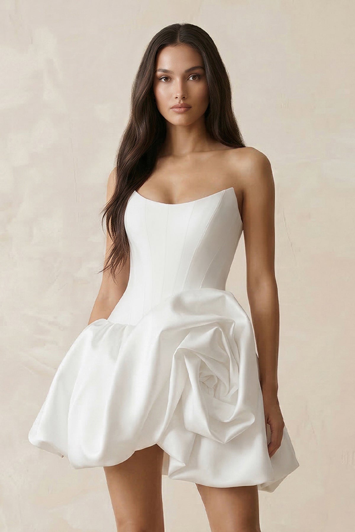 Robe de mariée blanche trapèze en satin bustier sans manches - Harana
