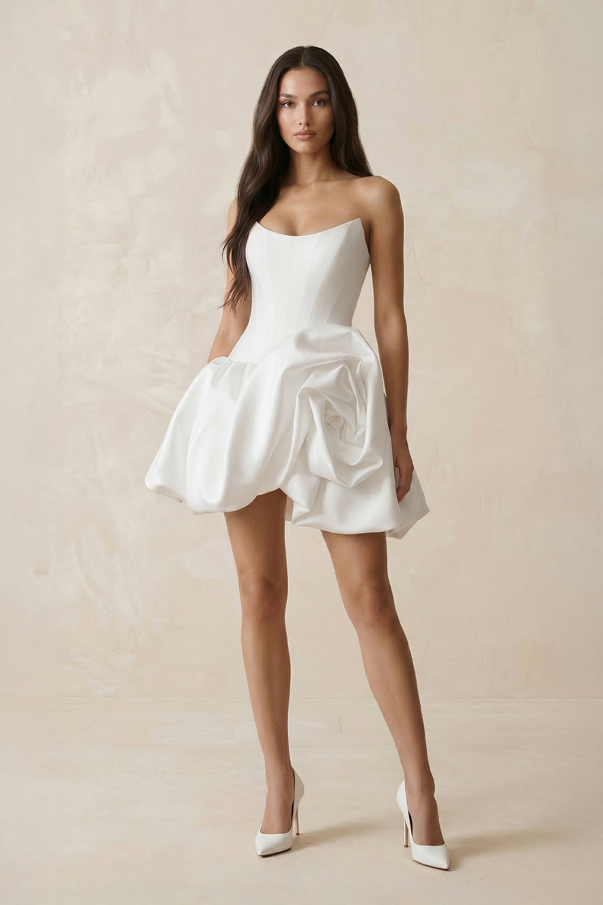 Robe de mariée blanche trapèze en satin bustier sans manches - Harana