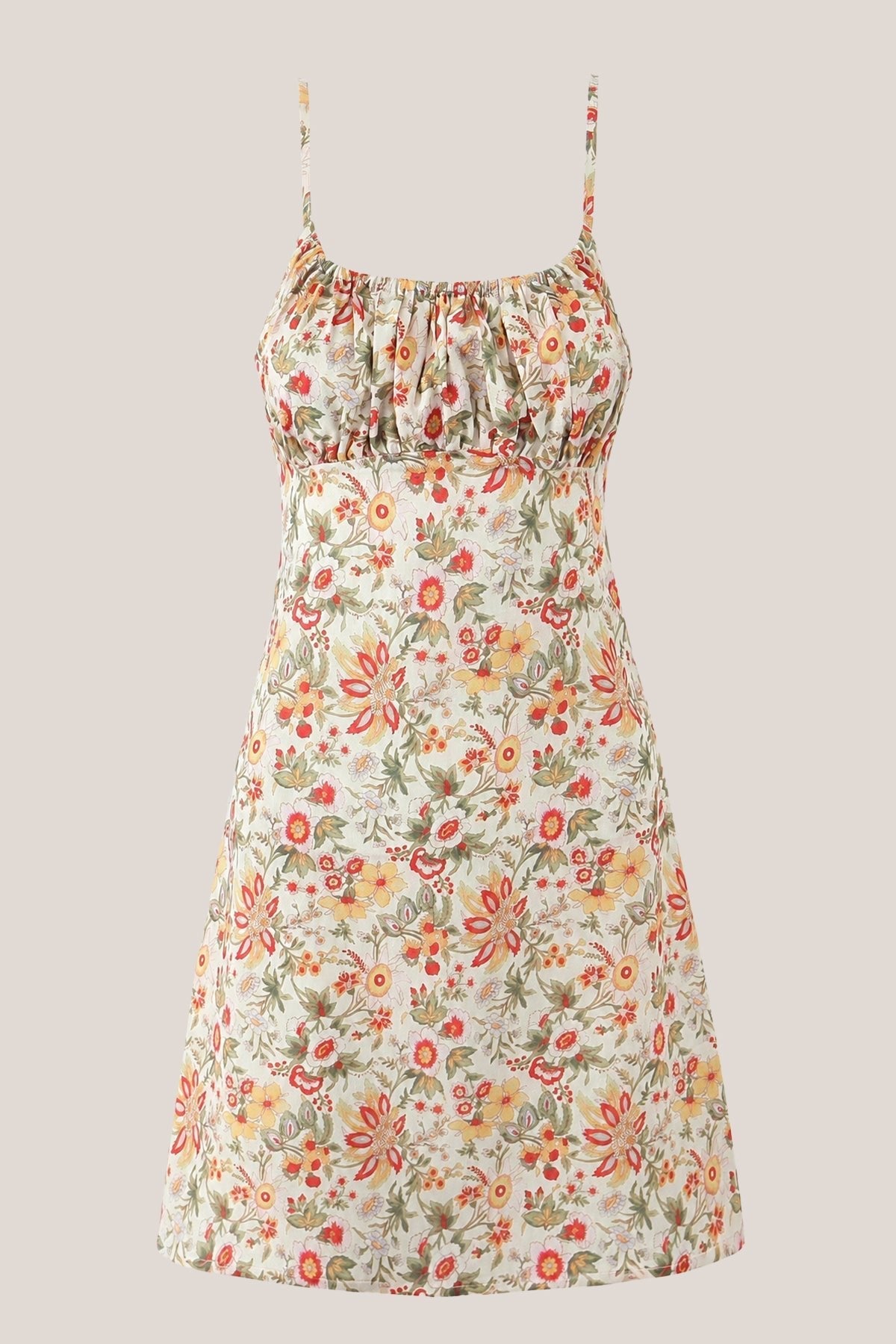 Robe orange courte en coton coupe trapèze à encolure arrondie imprimée - Harana