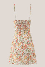 Robe orange courte en coton coupe trapèze à encolure arrondie imprimée - Harana