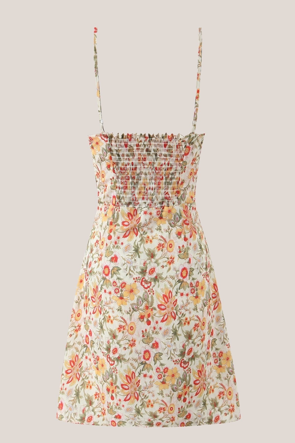 Robe orange courte en coton coupe trapèze à encolure arrondie imprimée - Harana