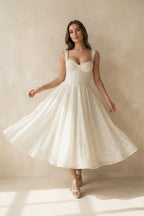 Robe de mariée ivoire trapèze en dentelle décolleté cœur sans manches - Harana