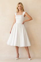 Robe de mariée ivoire trapèze en satin sans manches à corset - Harana