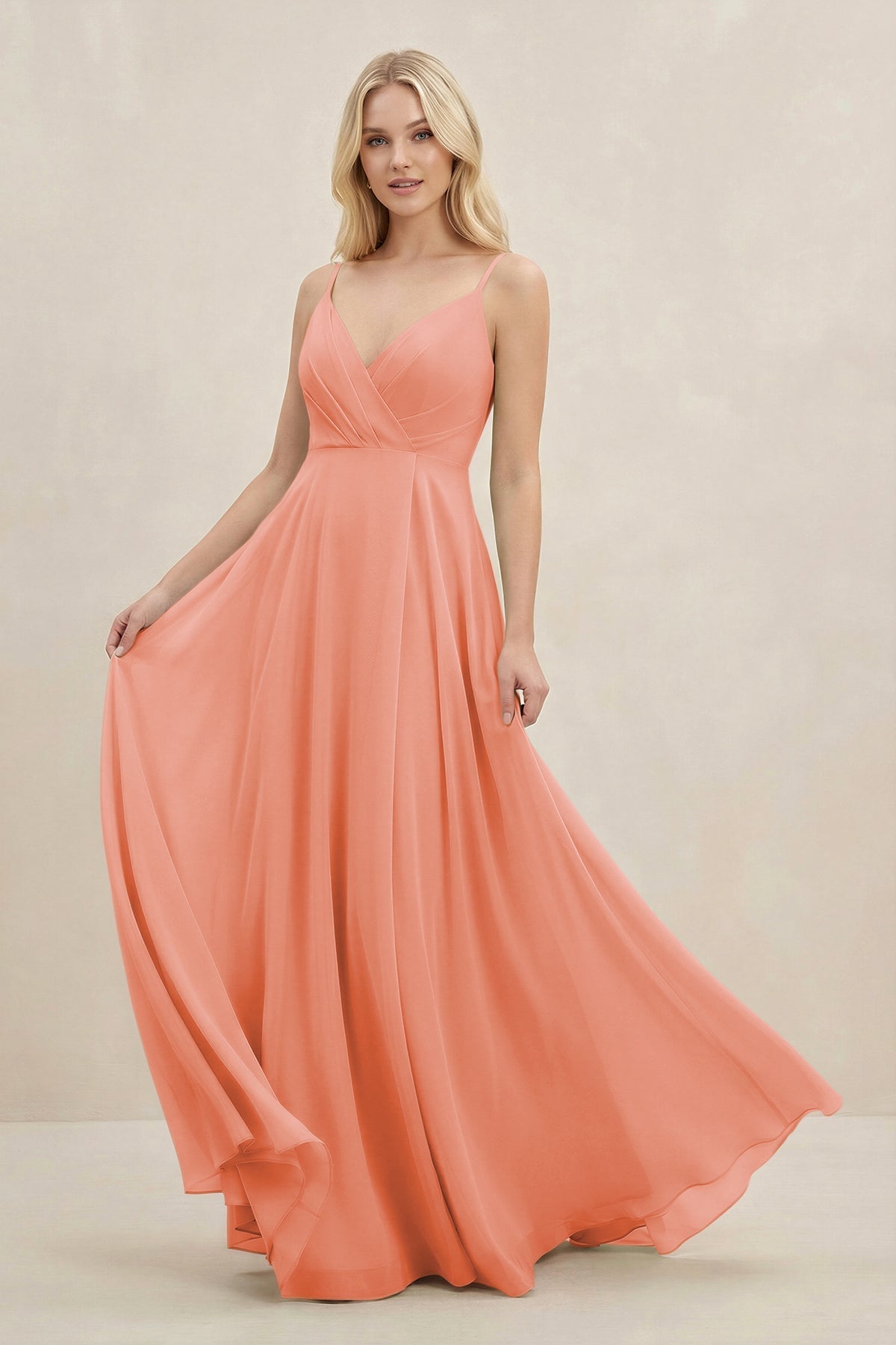 Robe demoiselle d’honneur rosette longue à fines bretelles sans manches plissée - Harana