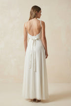 Robe de mariée blanche trapèze mousseline à fines bretelles dos nu sans manches - Harana