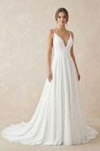 Robe de mariée blanche trapèze dentelle à fines bretelles sans manches - Harana
