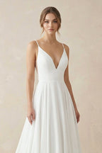 Robe de mariée blanche trapèze dentelle à fines bretelles sans manches - Harana