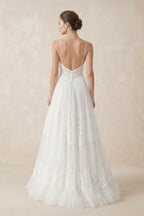 Robe de mariée blanche sirène dentelle à fines bretelles décolleté cœur sans manches - Harana