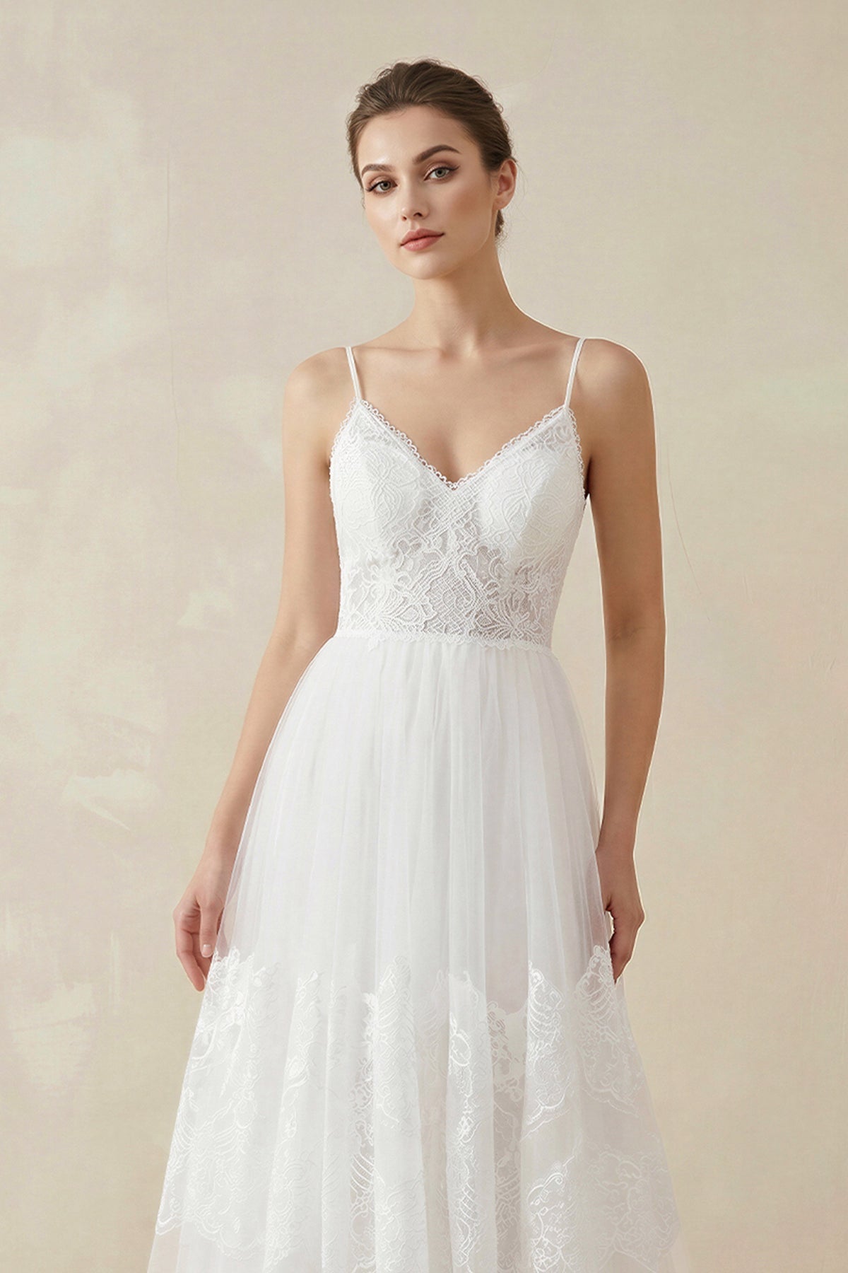 Robe de mariée blanche sirène dentelle à fines bretelles décolleté cœur sans manches - Harana