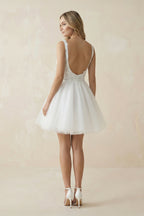 Robe de mariée blanche trapèze en tulle décolleté cœur dos nu - Harana