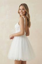 Robe de mariée blanche trapèze en tulle décolleté cœur dos nu - Harana