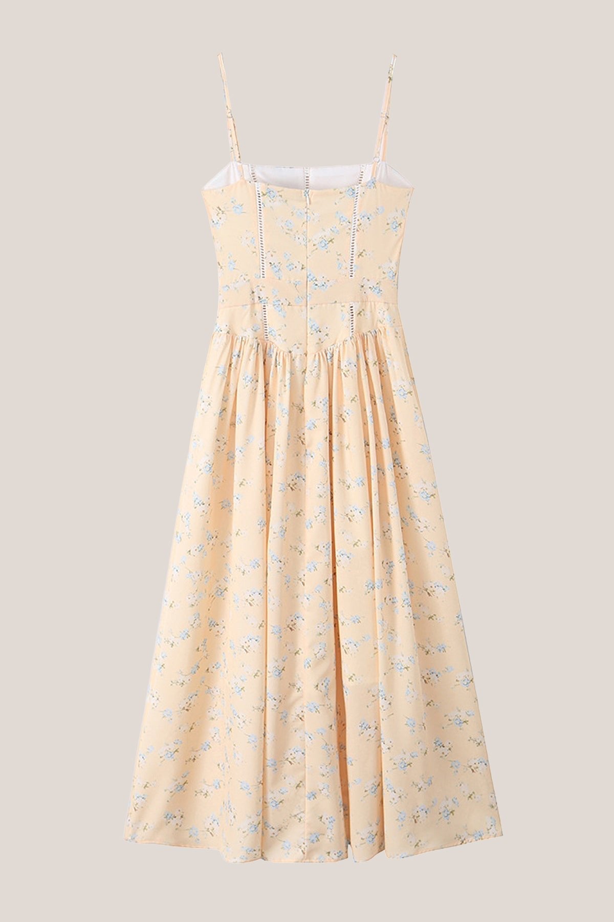 Robe jaune midi en coton coupe trapèze à encolure carrée imprimée - Harana