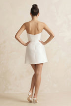 Robe de mariée blanche trapèze en satin bustier sans manches - Harana