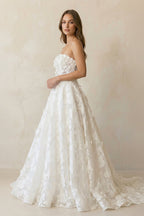 Robe de mariée ivoire longue bustier sans manches à dentelle - Harana