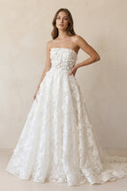 Robe de mariée ivoire longue bustier sans manches à dentelle - Harana