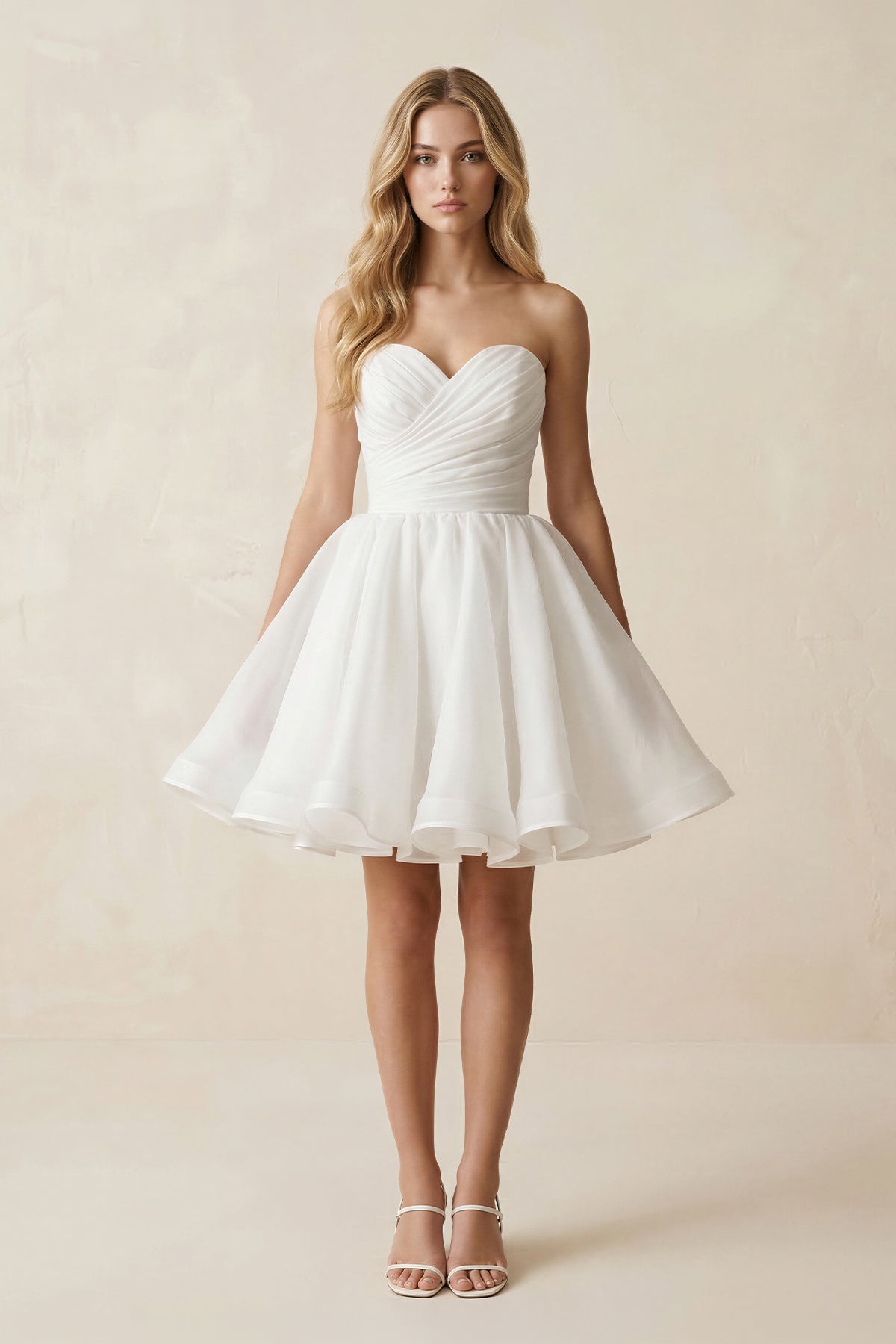 Robe de mariée blanche trapèze en dentelle bustier sans manches - Harana